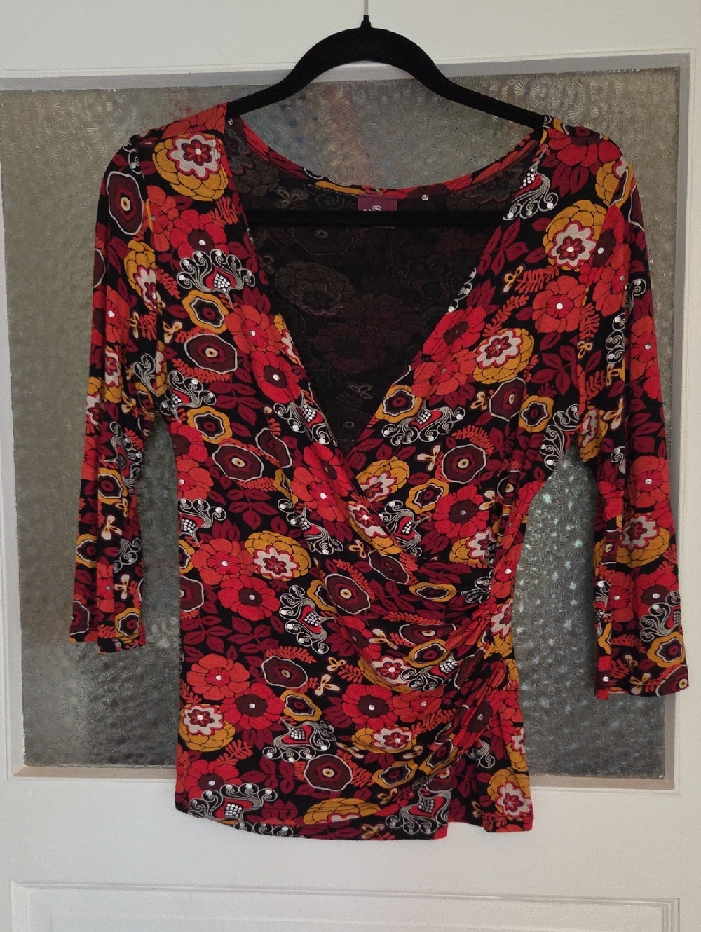 Salaam Floral Wrap-Style Top in Red and Yellow